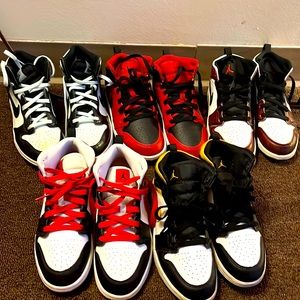 Jordon Retros five pair shoes kids size 3. Only the blue pair is size 2.5.